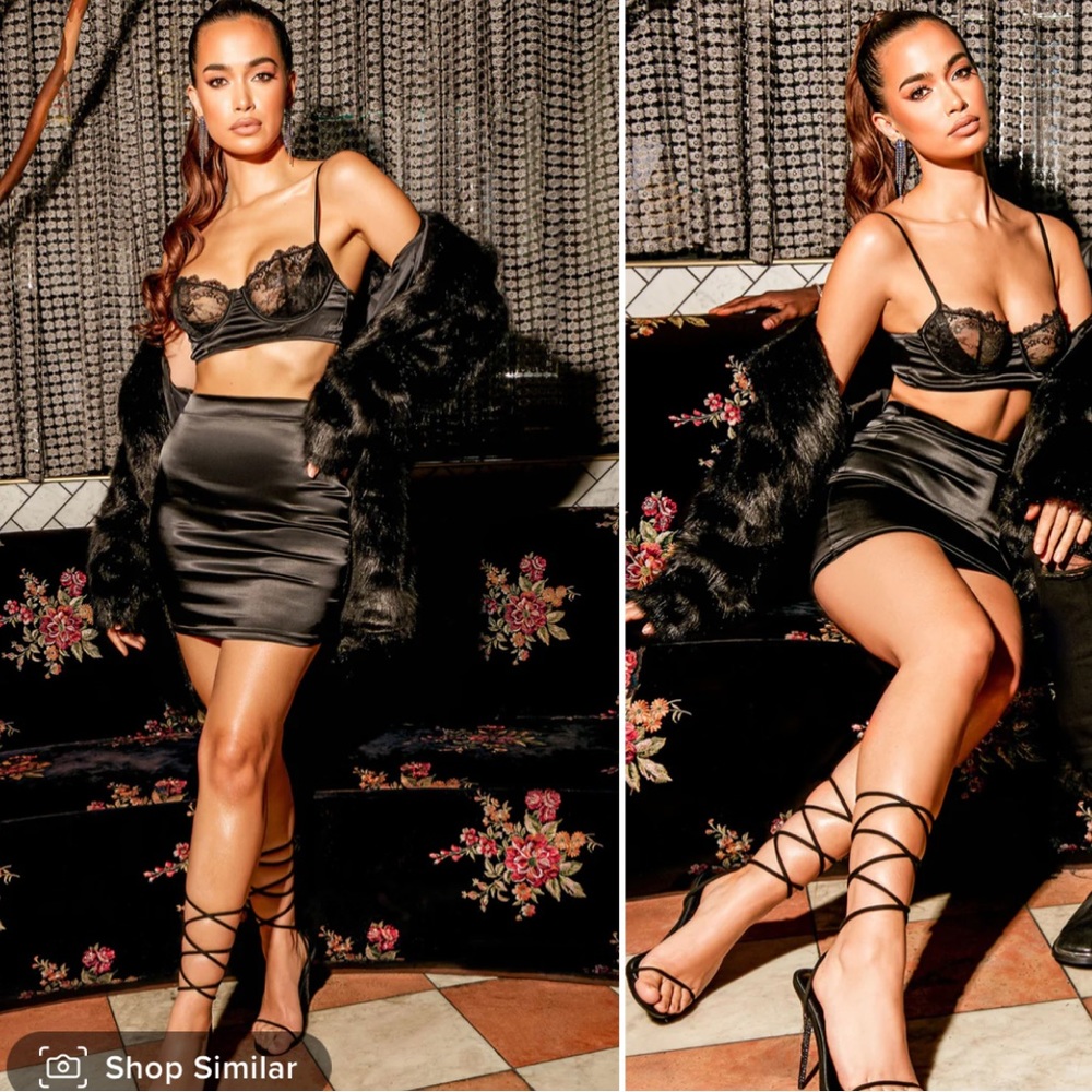 Satin black mini skirt (XS)